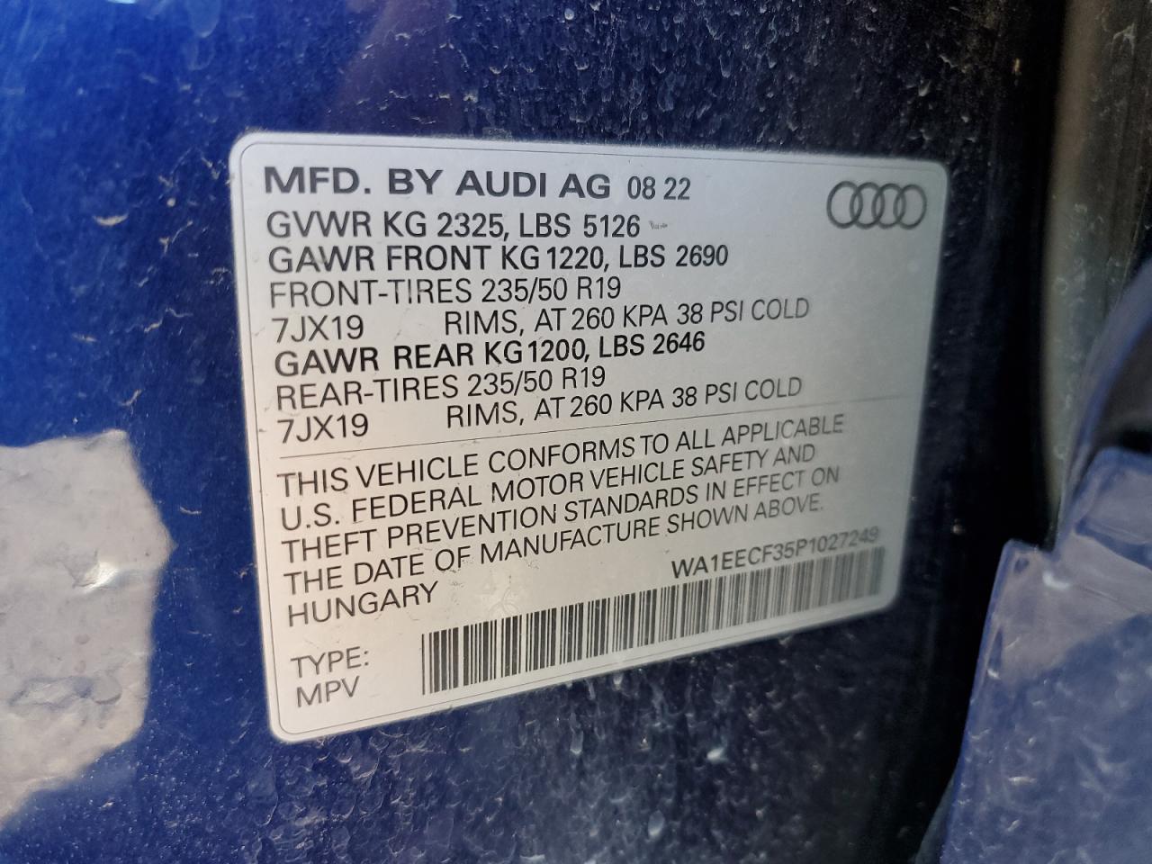 2023 AUDI Q3 PREMIUM PLUS S LINE 45 VIN:WA1EECF35P1027249