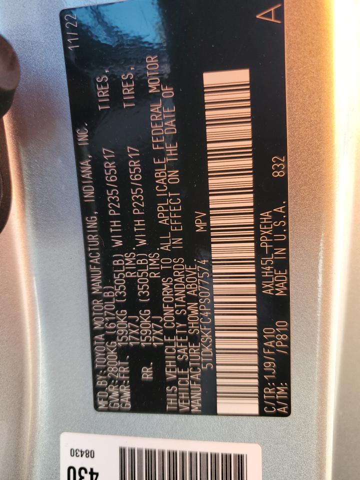 2023 TOYOTA SIENNA LE VIN:5TDKSKFC4PS077574