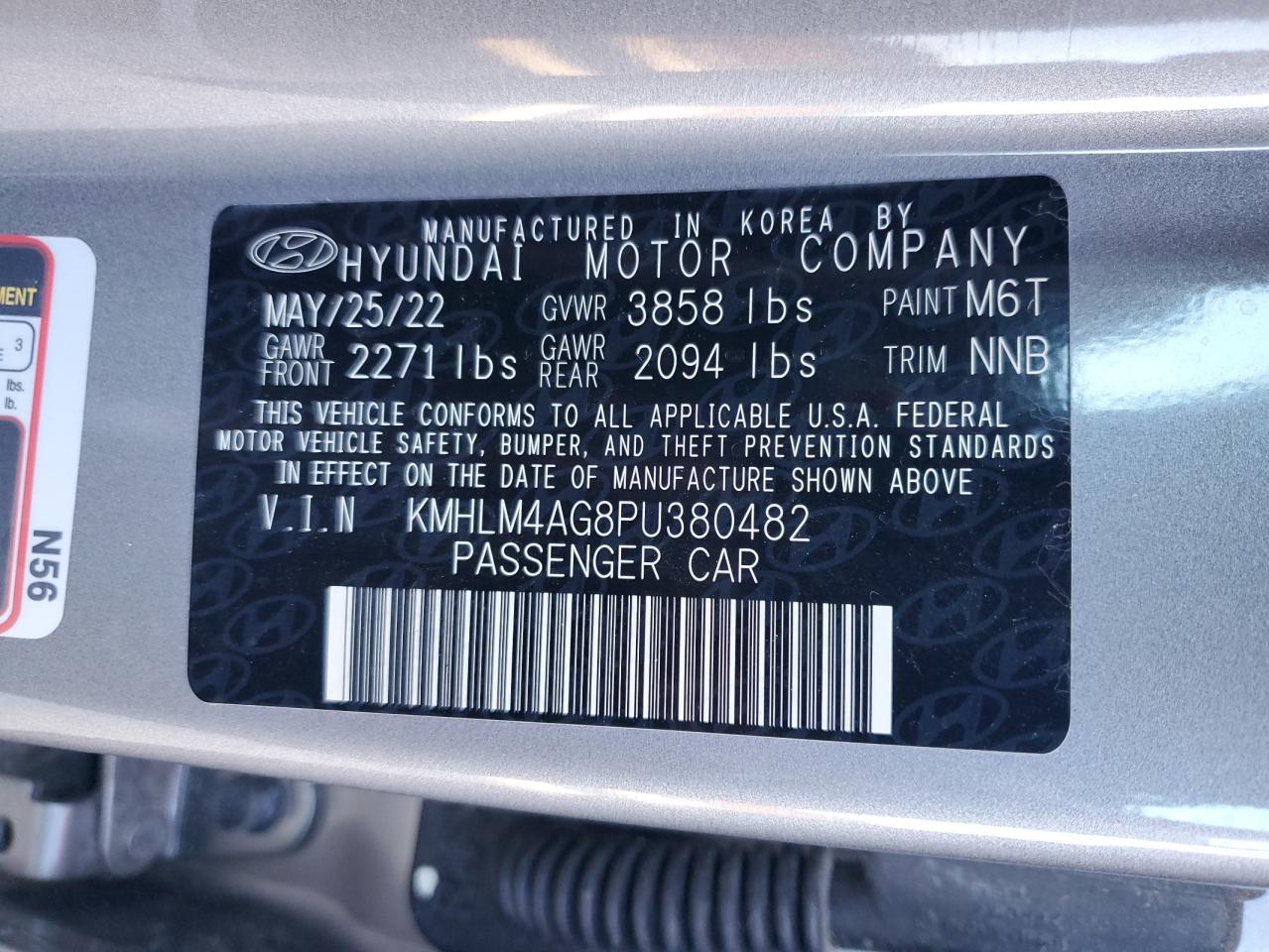 2023 HYUNDAI ELANTRA SEL VIN:KMHLM4AG8PU380482