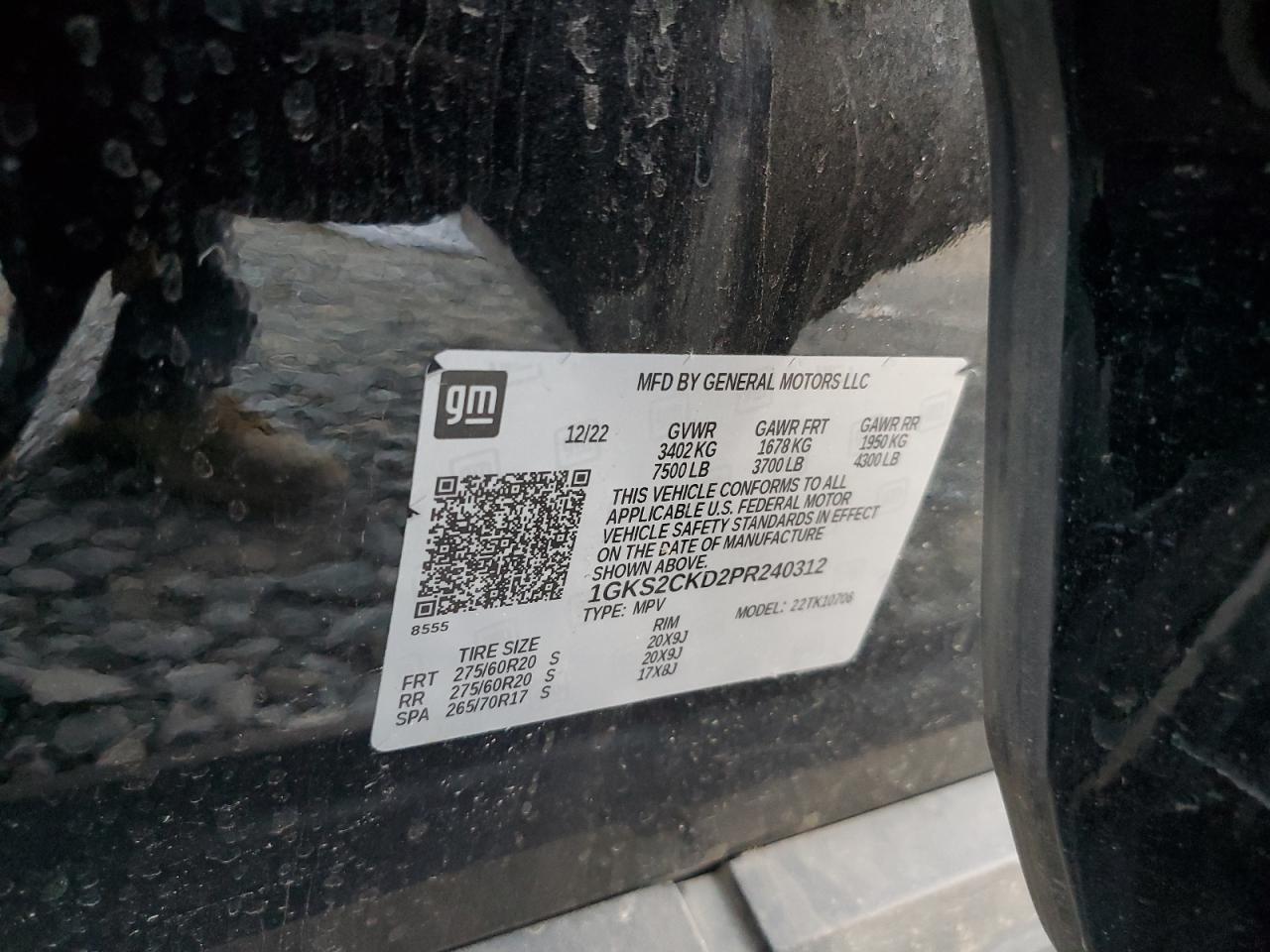 2023 GMC YUKON AT4 VIN:1GKS2CKD2PR240312