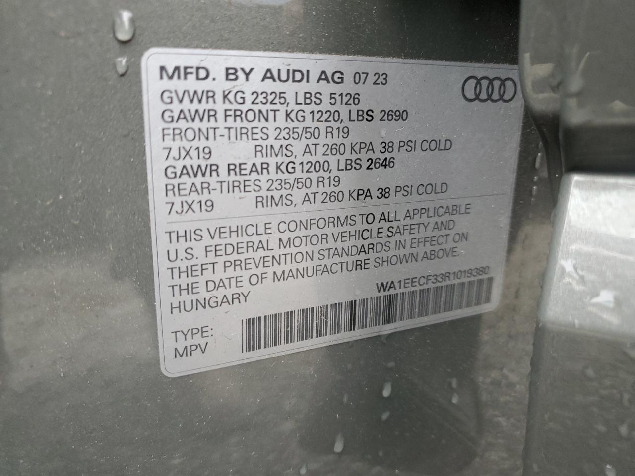2024 AUDI Q3 PREMIUM PLUS S LINE 45 VIN:WA1EECF33R1019380