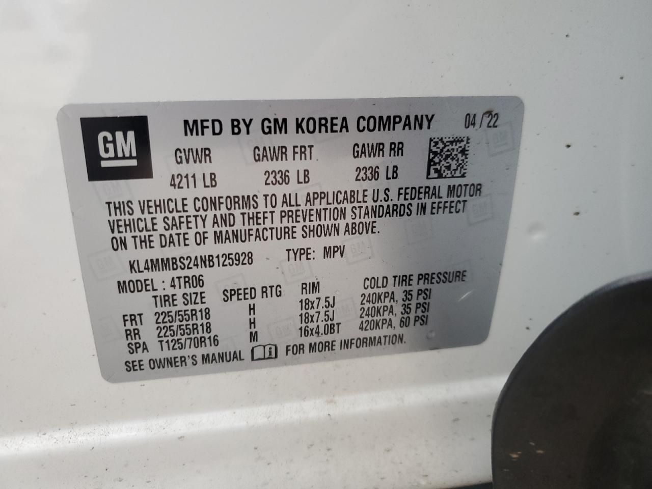 2022 BUICK ENCORE GX PREFERRED VIN:KL4MMBS24NB125928