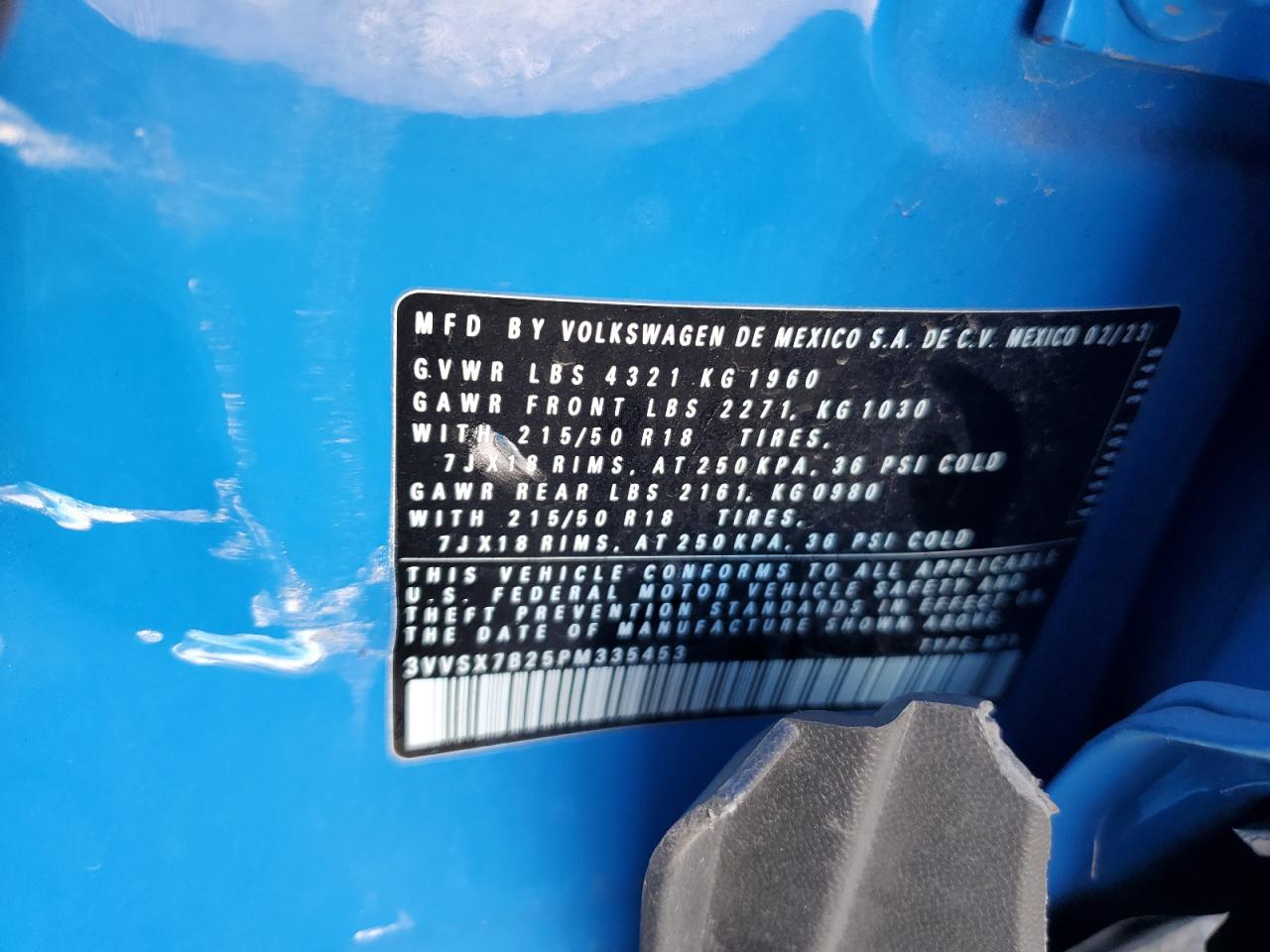 2023 VOLKSWAGEN TAOS SE VIN:3VVSX7B25PM335453