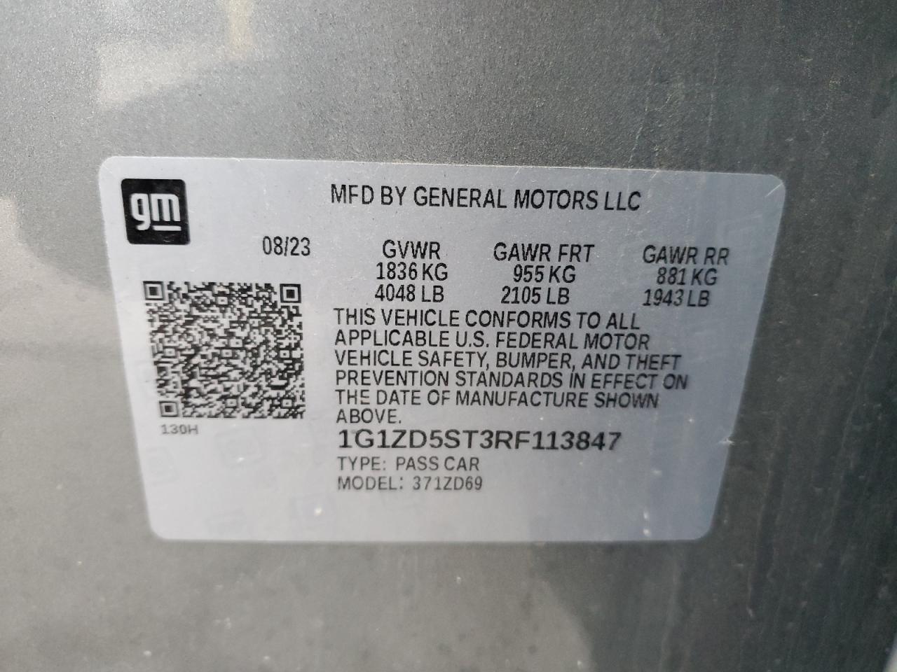 2024 CHEVROLET MALIBU LT VIN:1G1ZD5ST3RF113847