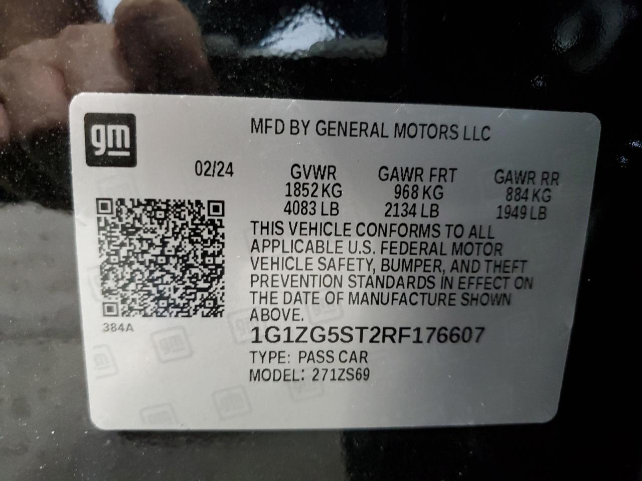 2024 CHEVROLET MALIBU RS VIN:1G1ZG5ST2RF176607