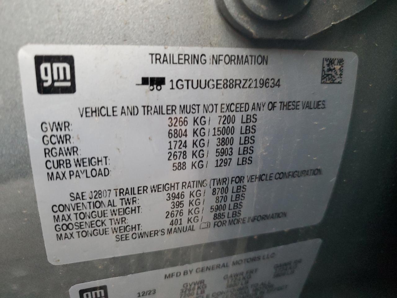 2024 GMC SIERRA K1500 DENALI VIN:1GTUUGE88RZ219634