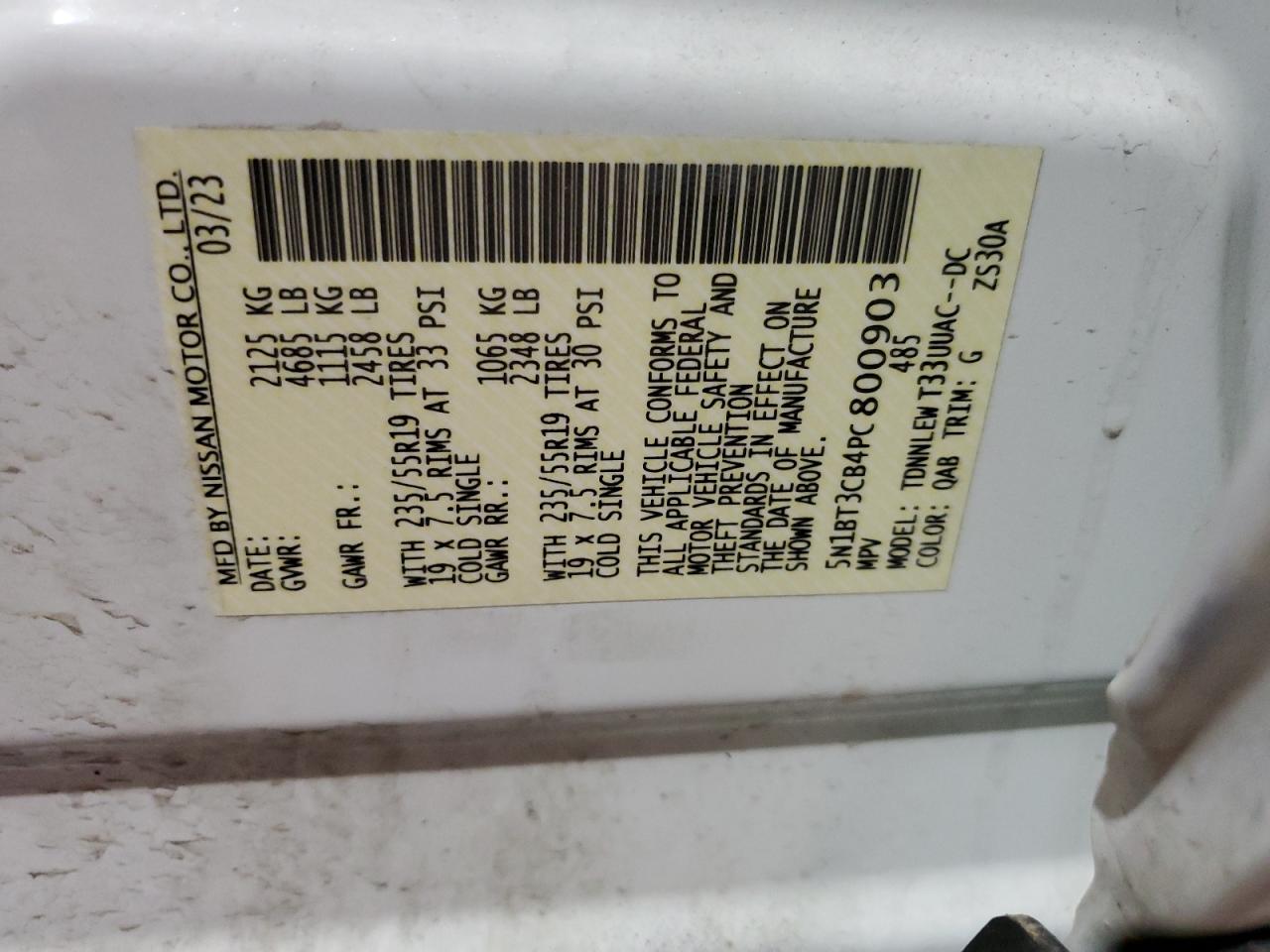 2023 NISSAN ROGUE SL VIN:5N1BT3CB4PC800903