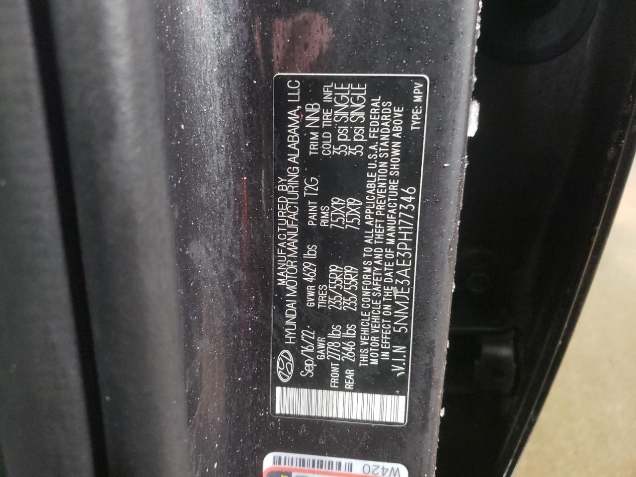 2023 HYUNDAI TUCSON LIMITED VIN:5NMJE3AE3PH177346