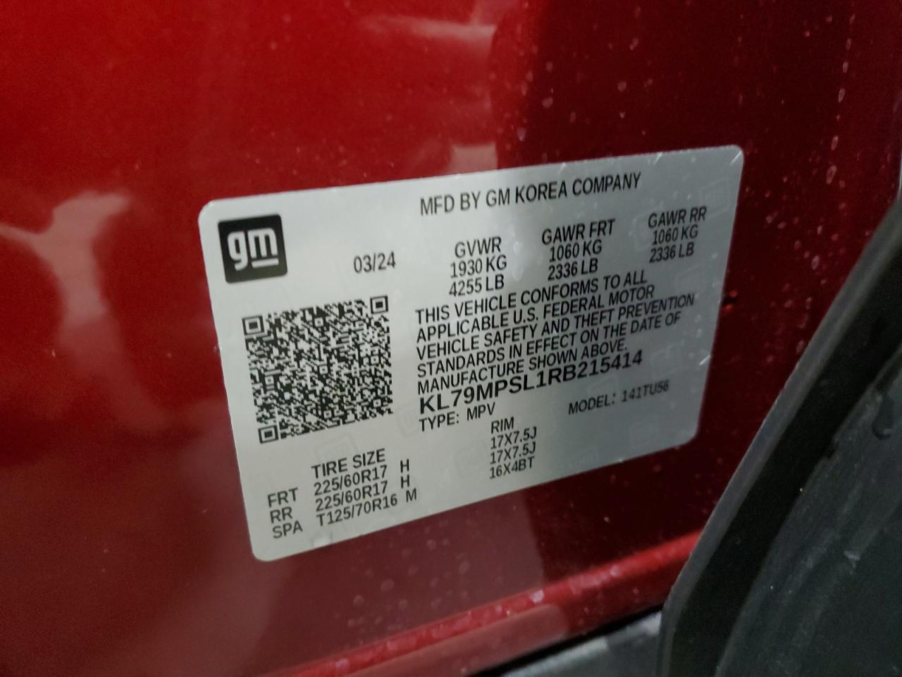 2024 CHEVROLET TRAILBLAZER LT VIN:KL79MPSL1RB215414