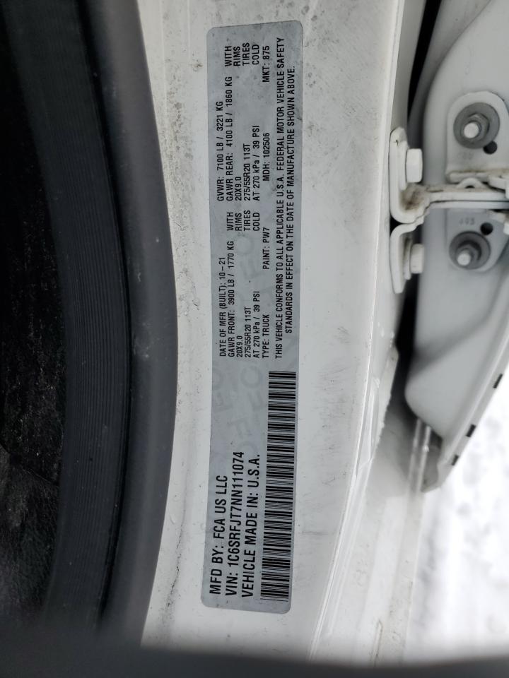 2022 RAM 1500 LARAMIE VIN:1C6SRFJT7NN111074