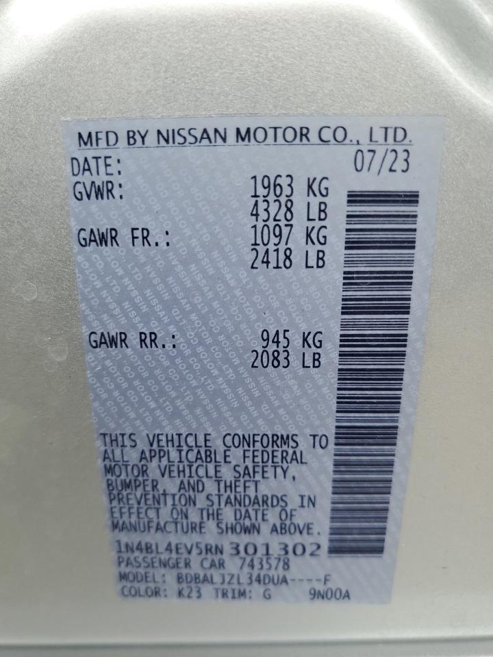 2024 NISSAN ALTIMA SL VIN:1N4BL4EV5RN301302