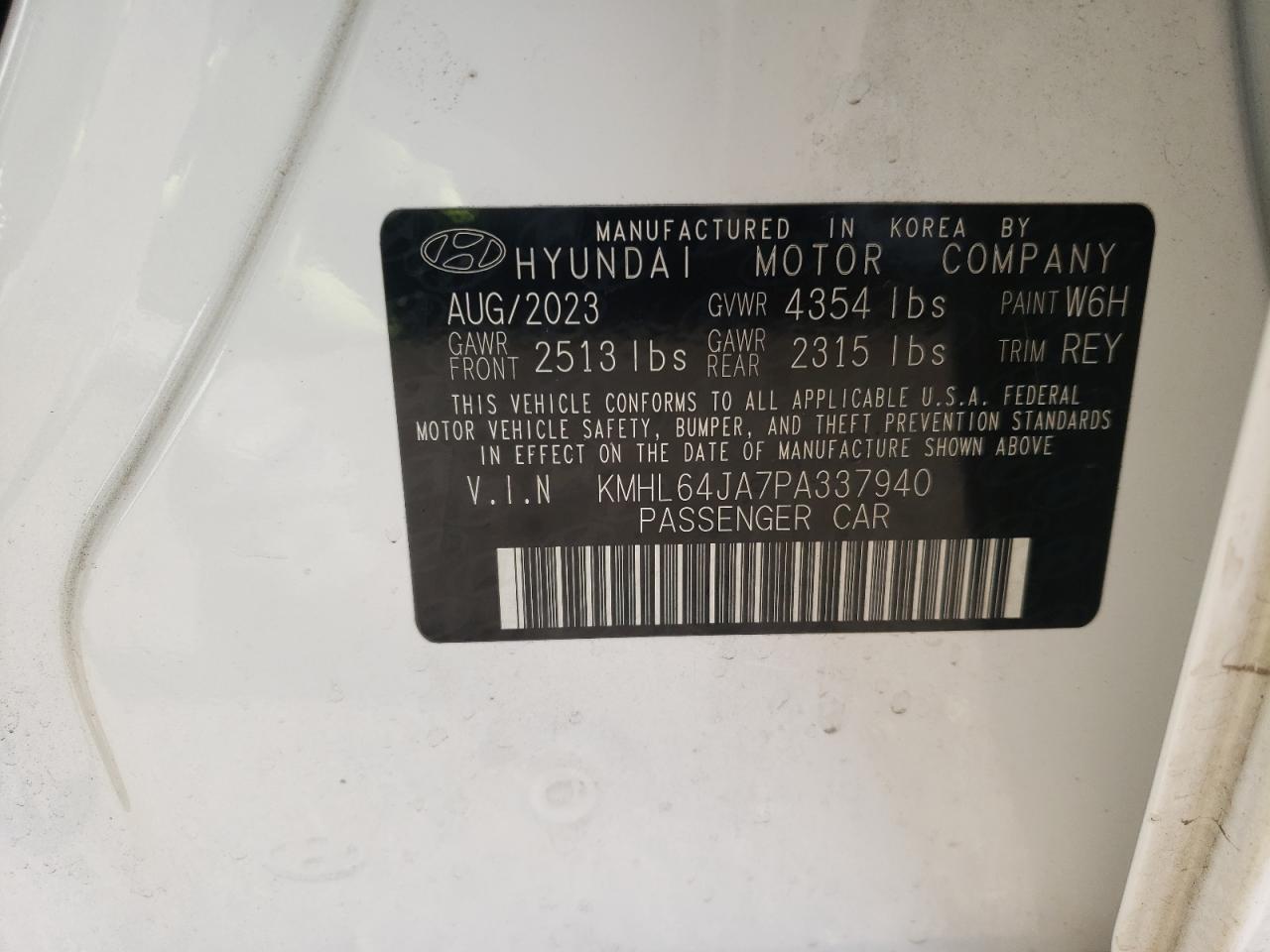 2023 HYUNDAI SONATA SEL VIN:KMHL64JA7PA337940