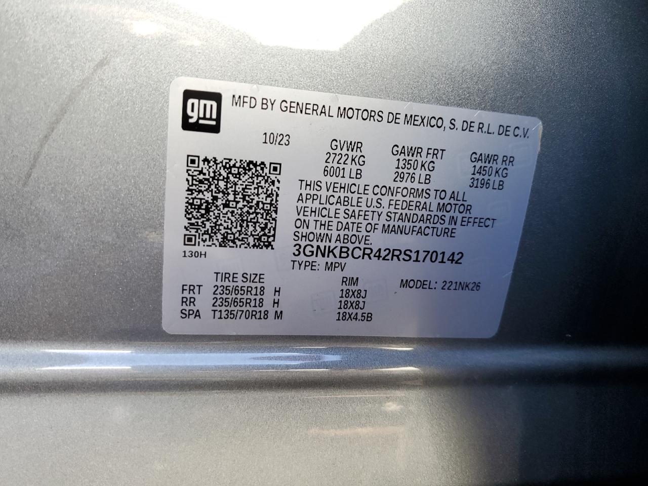 2024 CHEVROLET BLAZER 2LT VIN:3GNKBCR42RS170142