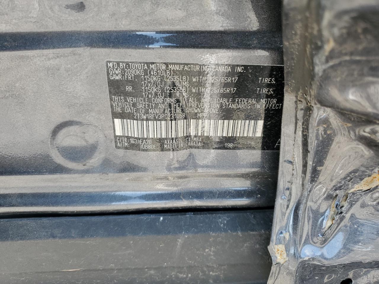 2023 TOYOTA RAV4 XLE VIN:2T3W1RFV3PC231058