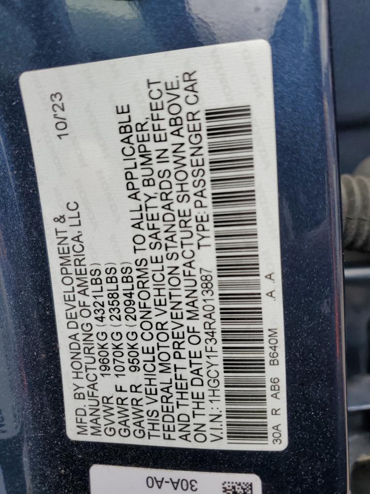 2024 HONDA ACCORD EX VIN:1HGCY1F34RA013887