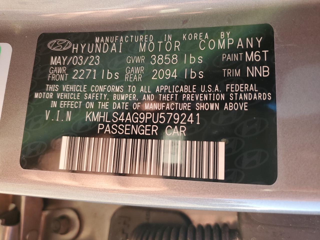 2023 HYUNDAI ELANTRA SEL VIN:KMHLS4AG9PU579241