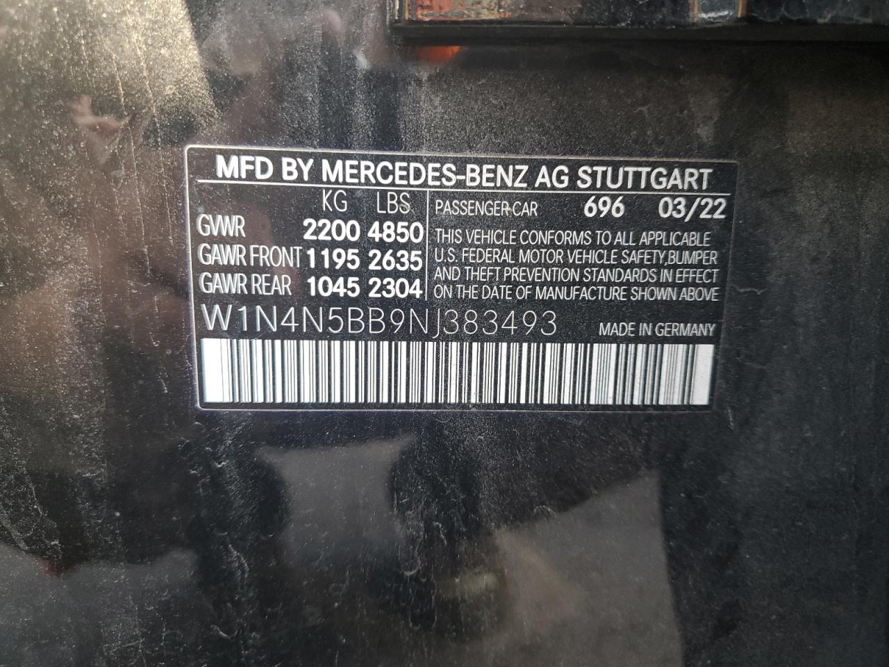 2022 MERCEDES-BENZ GLA 35 AMG VIN:W1N4N5BB9NJ383493