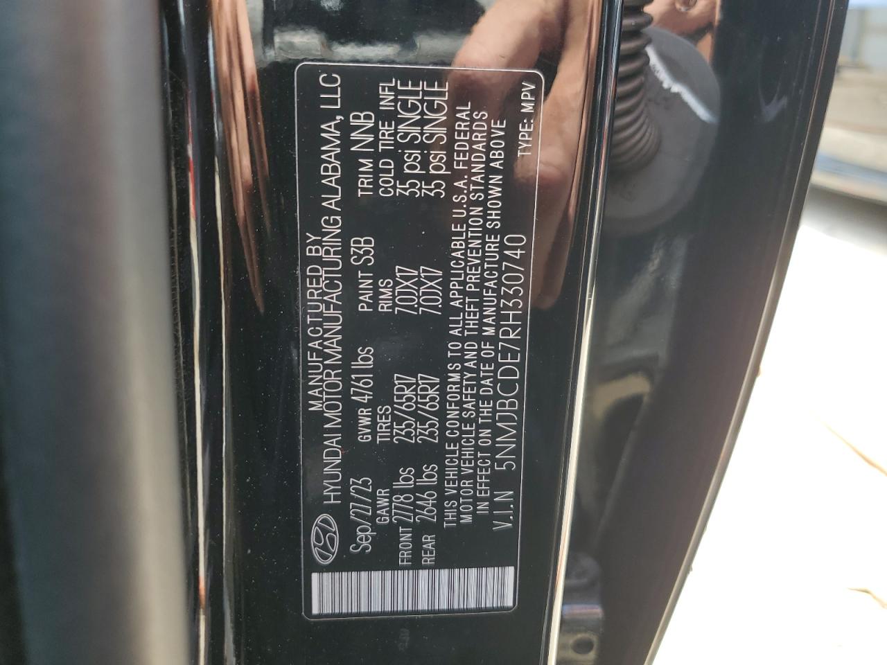 2024 HYUNDAI TUCSON SEL VIN:5NMJBCDE7RH330740