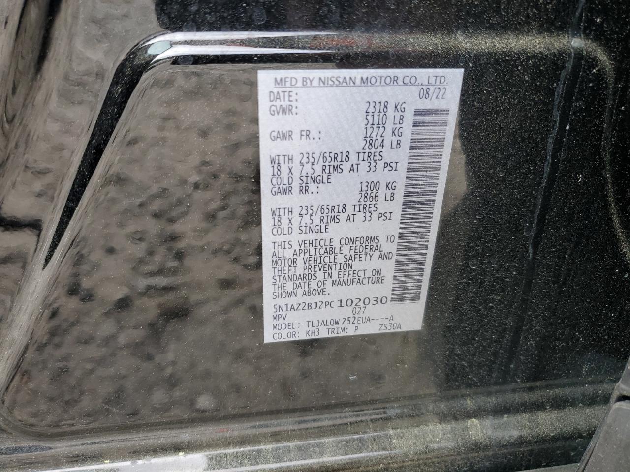 2023 NISSAN MURANO SV VIN:5N1AZ2BJ2PC102030