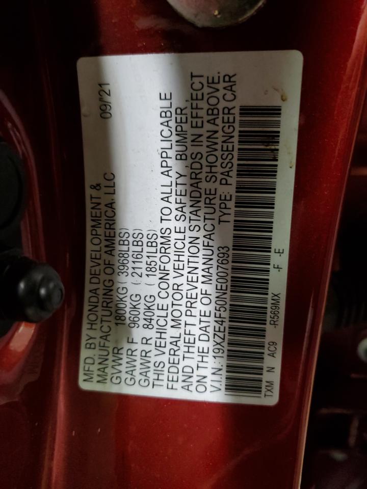 2022 HONDA INSIGHT EX VIN:19XZE4F50NE007693