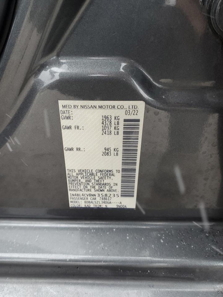 2022 NISSAN ALTIMA SR VIN:1N4BL4CV8NN358235