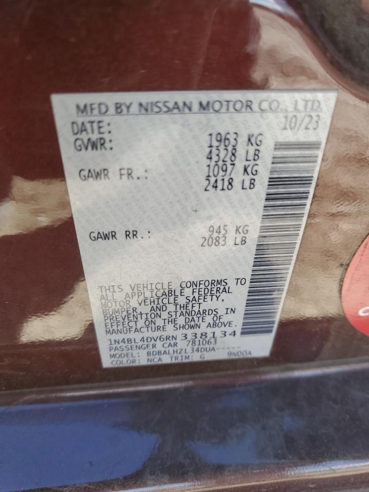 2024 NISSAN ALTIMA SV VIN:1N4BL4DV6RN338134