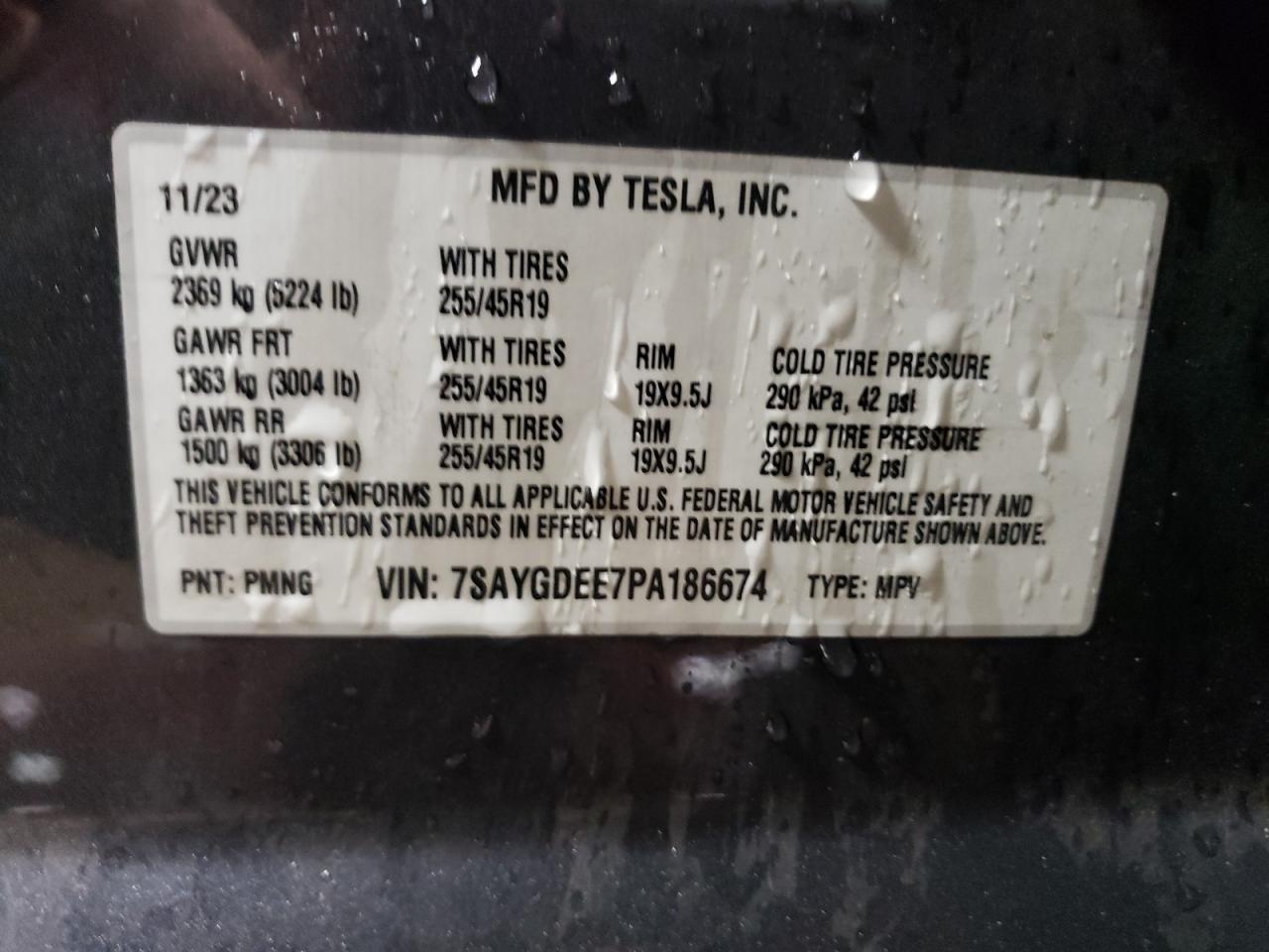 2023 TESLA MODEL Y  VIN:7SAYGDEE7PA186674