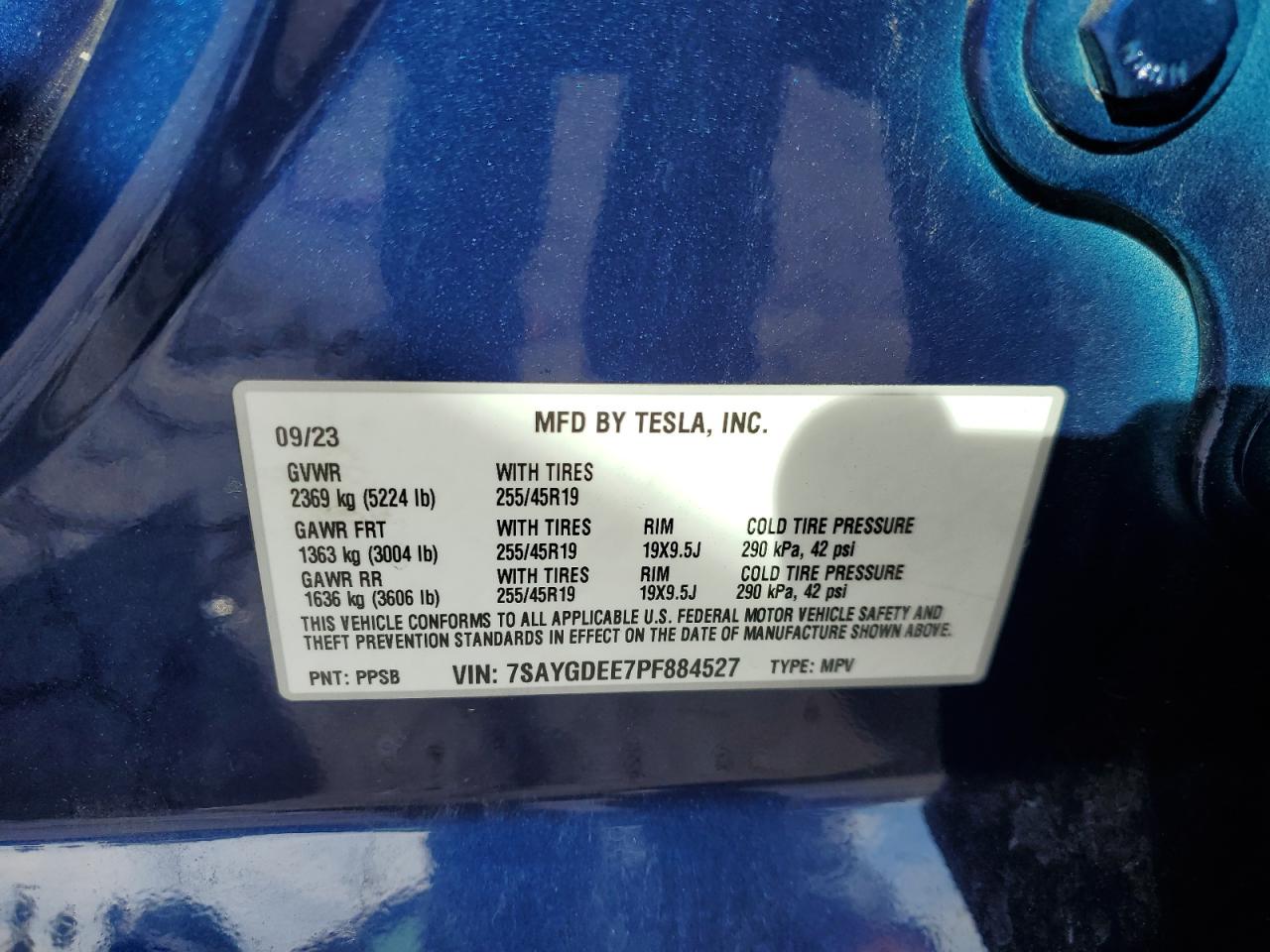 2023 TESLA MODEL Y  VIN:7SAYGDEE7PF884527