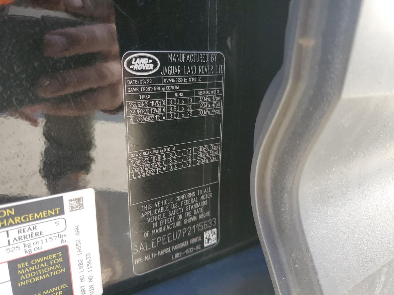 2023 LAND ROVER DEFENDER 110 SE VIN:SALEPEEU7P2115633