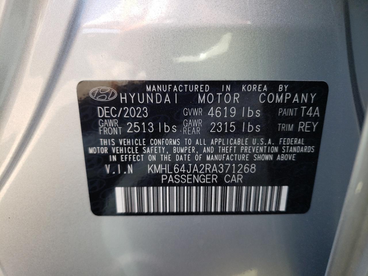 2024 HYUNDAI SONATA SEL VIN:KMHL64JA2RA371268