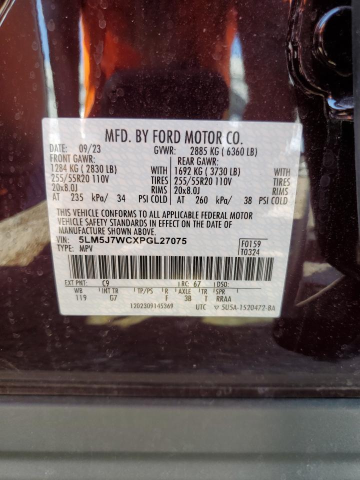 2023 LINCOLN AVIATOR RESERVE VIN:5LM5J7WCXPGL27075