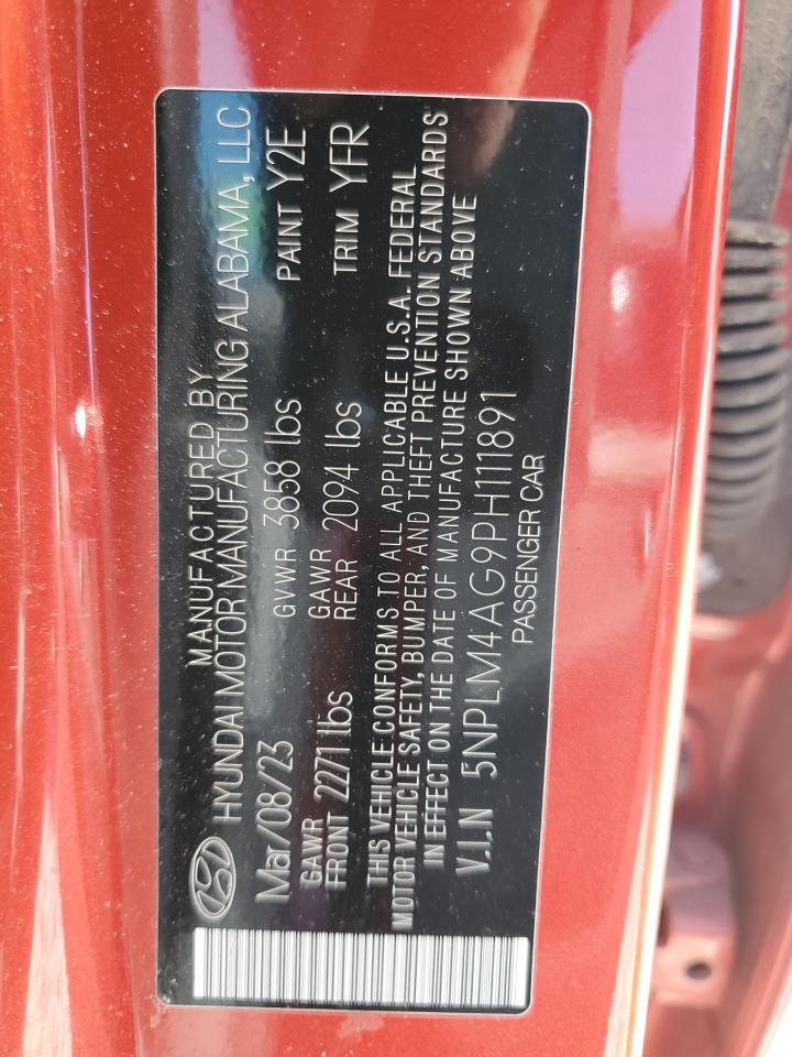 2023 HYUNDAI ELANTRA SEL VIN:5NPLM4AG9PH111891