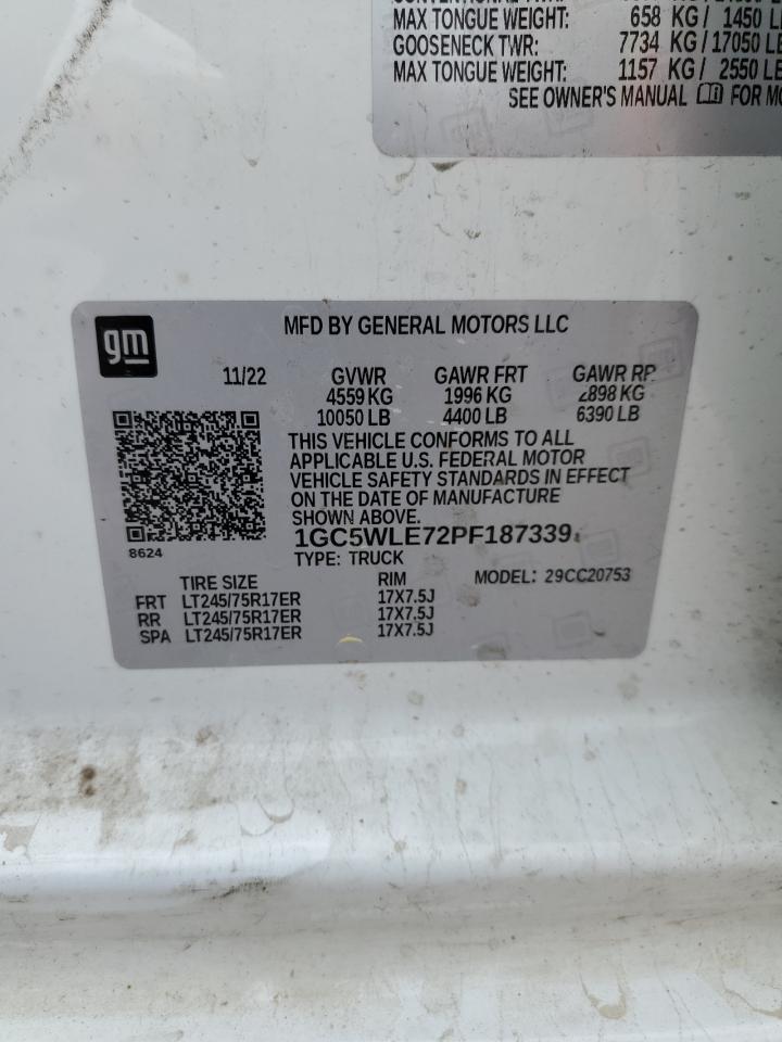 2023 CHEVROLET SILVERADO C2500 HEAVY DUTY VIN:1GC5WLE72PF187339