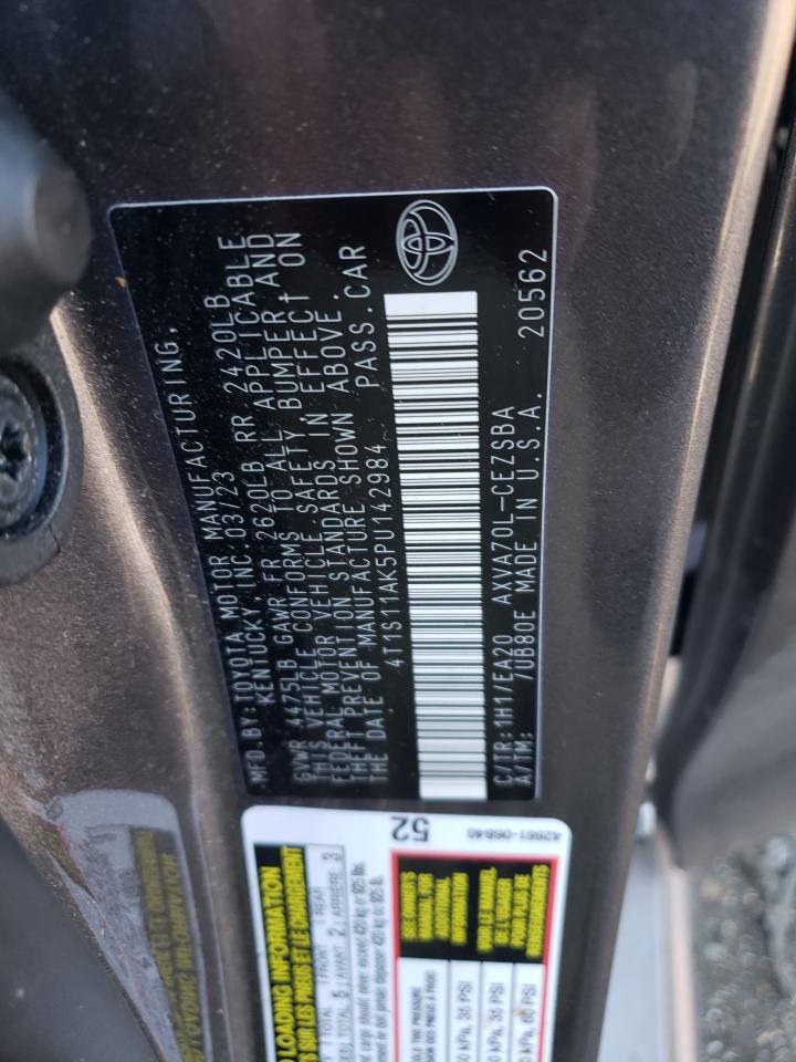 2023 TOYOTA CAMRY SE NIGHT SHADE VIN:4T1S11AK5PU142984