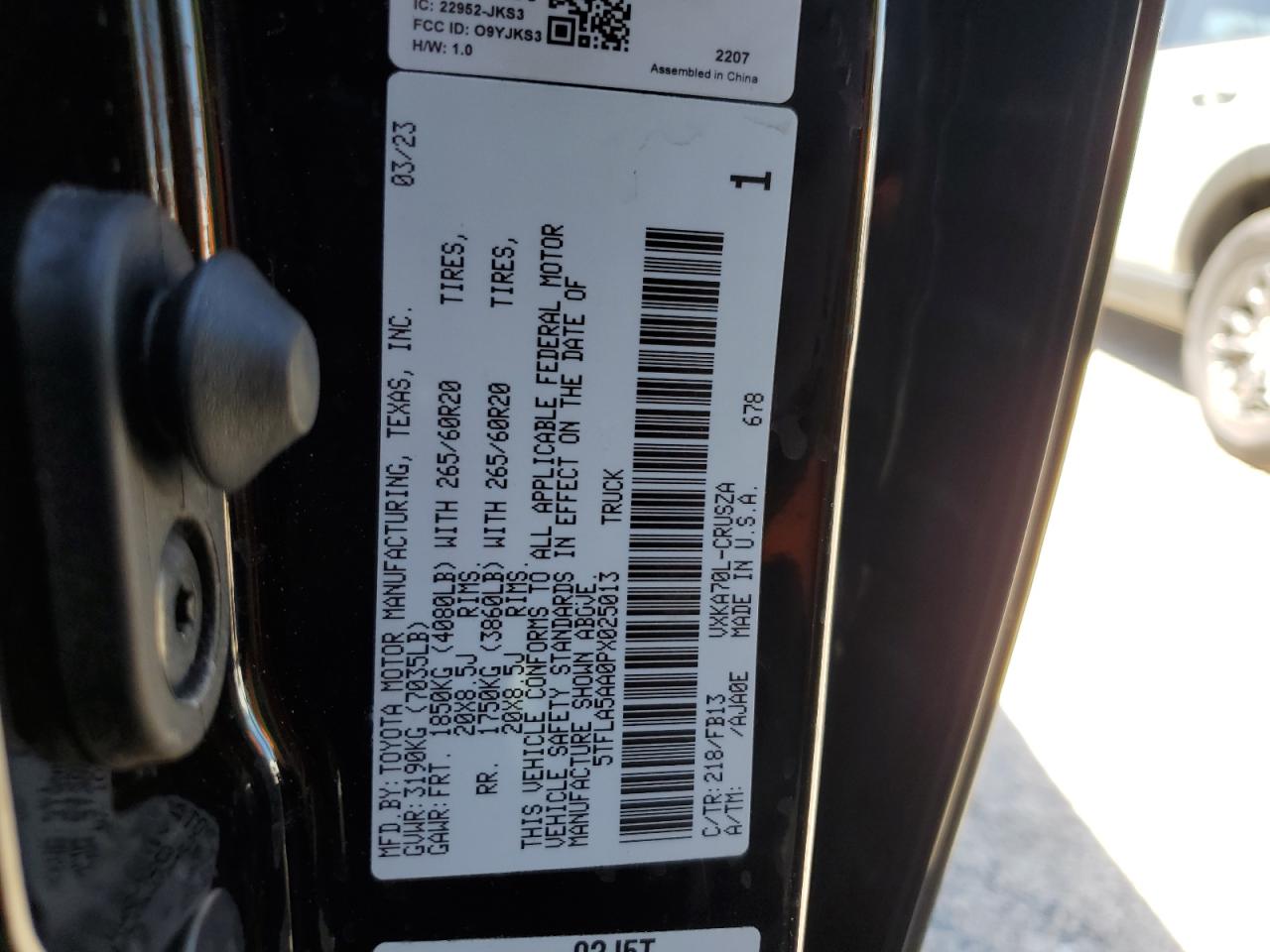 2023 TOYOTA TUNDRA DOUBLE CAB SR VIN:5TFLA5AA0PX025013