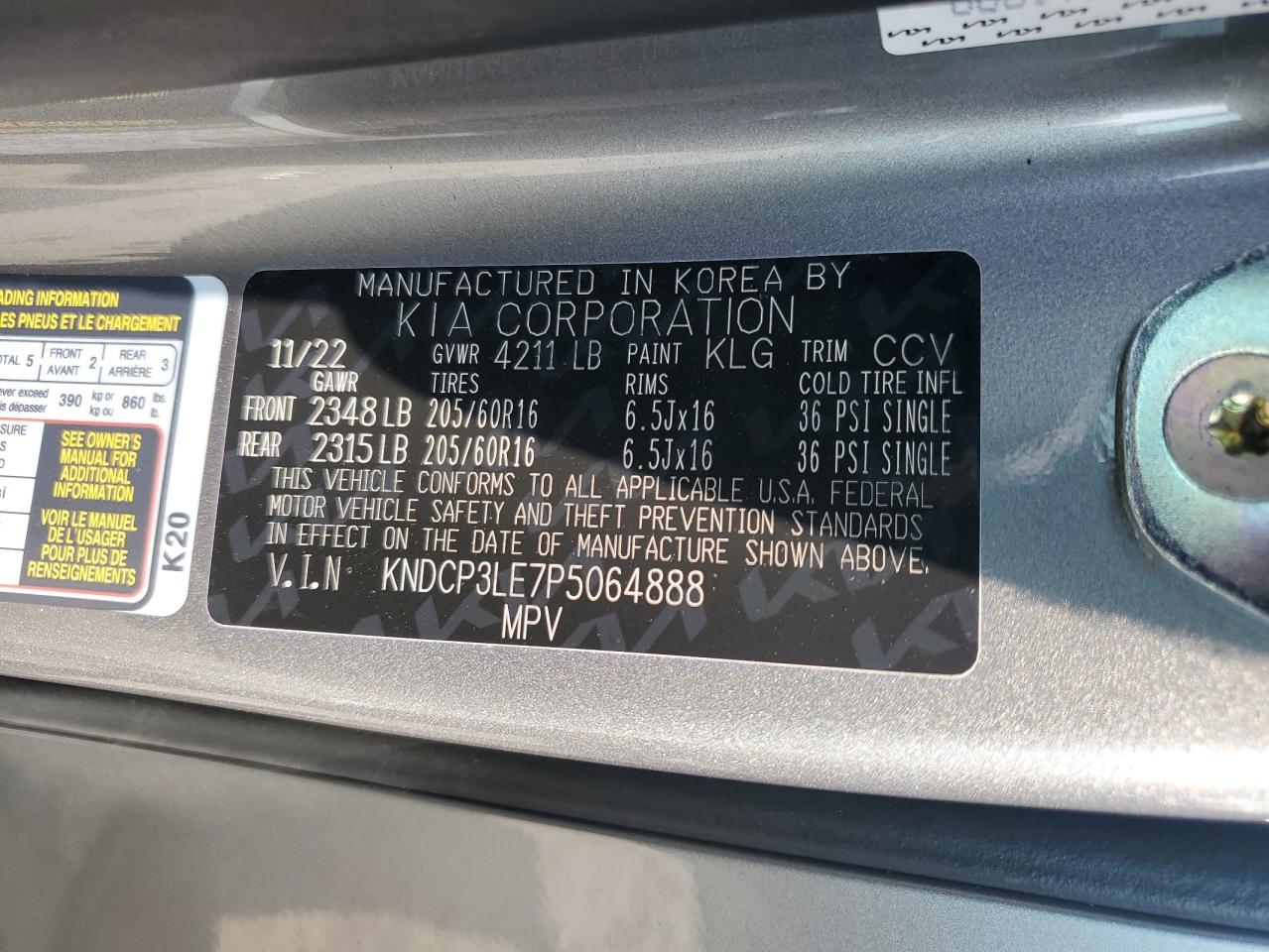 2023 KIA NIRO LX VIN:KNDCP3LE7P5064888