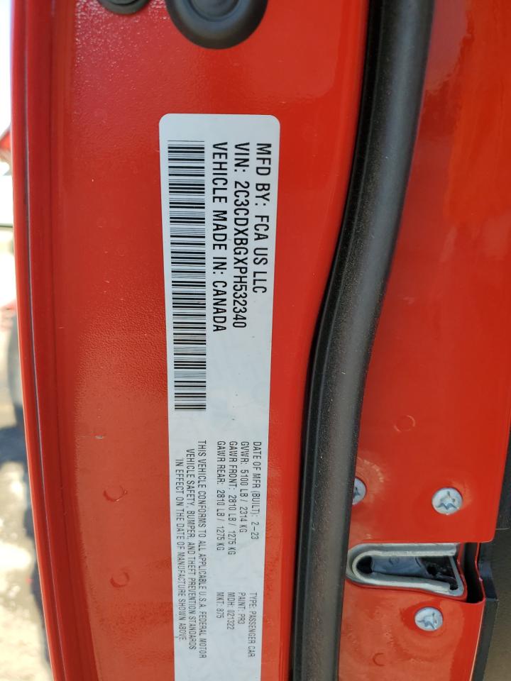 2023 DODGE CHARGER SXT VIN:2C3CDXBGXPH532340