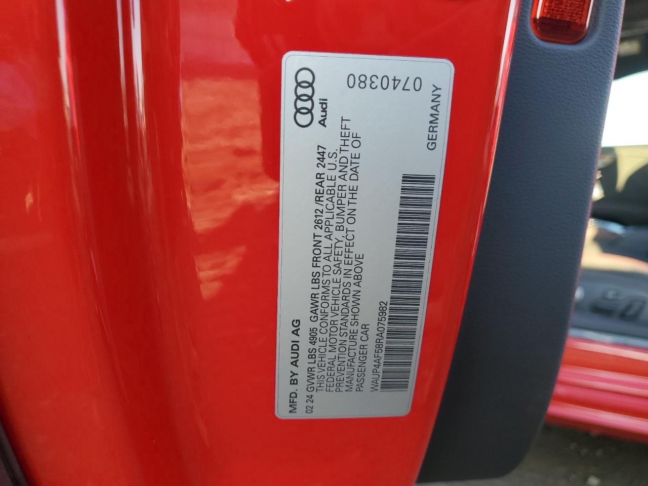 2024 AUDI S5 PREMIUM PLUS VIN:WAUP4AF58RA075982