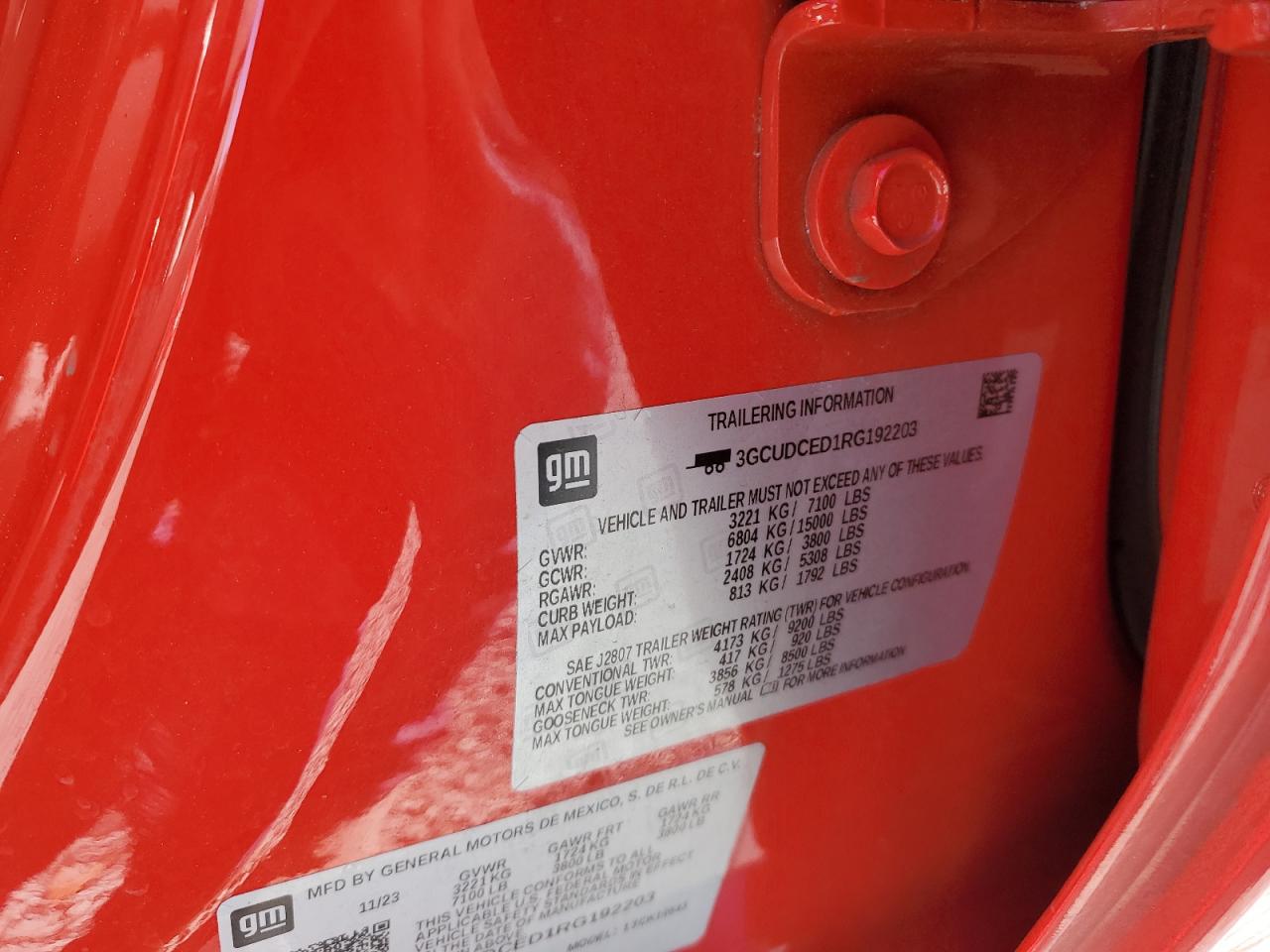 2024 CHEVROLET SILVERADO K1500 TRAIL BOSS CUSTOM VIN:3GCUDCED1RG192203