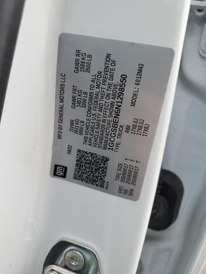 2022 CHEVROLET COLORADO  VIN:1GCGSBEN6N1298550