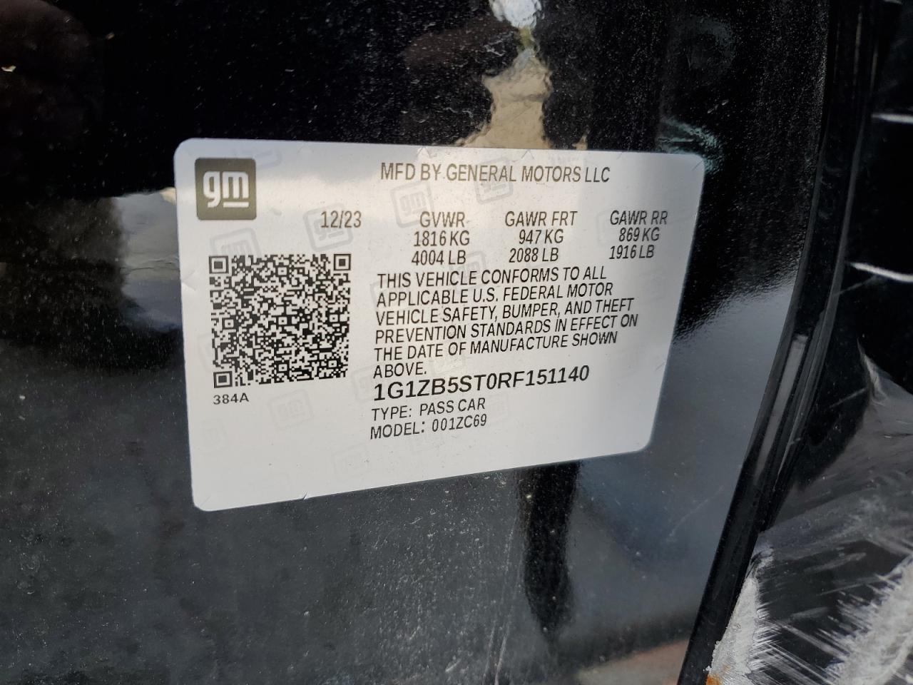 2024 CHEVROLET MALIBU LS VIN:1G1ZB5ST0RF151140