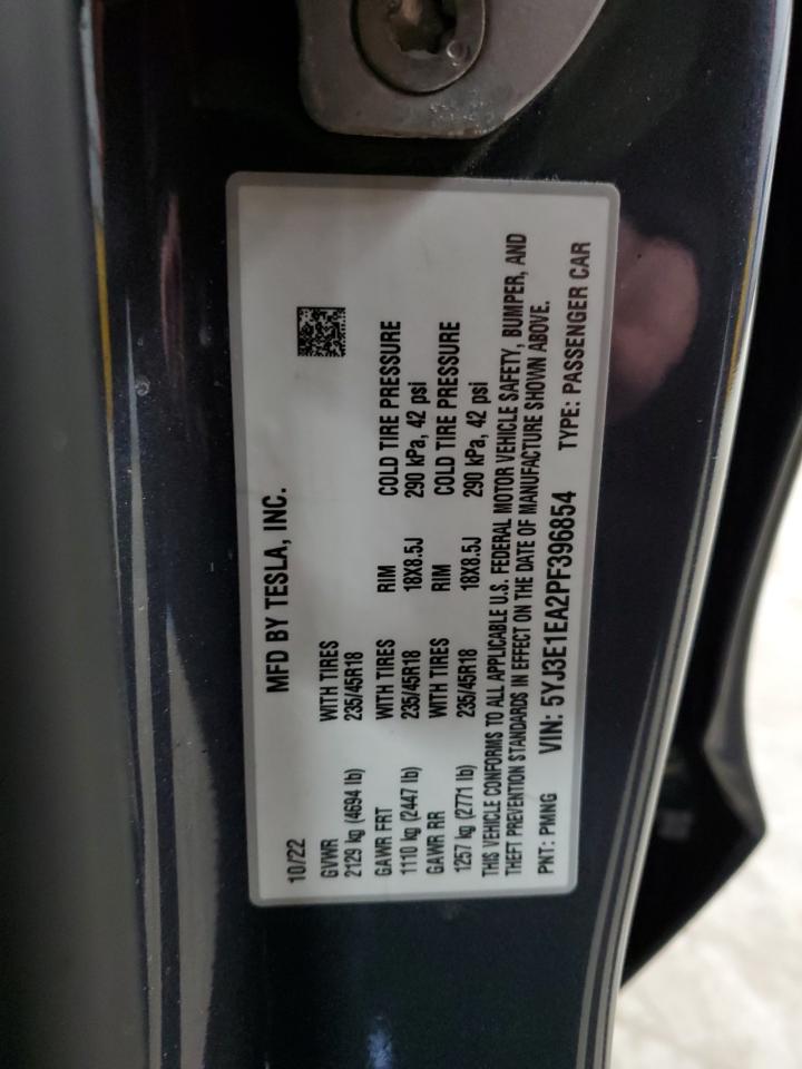 2023 TESLA MODEL 3  VIN:5YJ3E1EA2PF396854