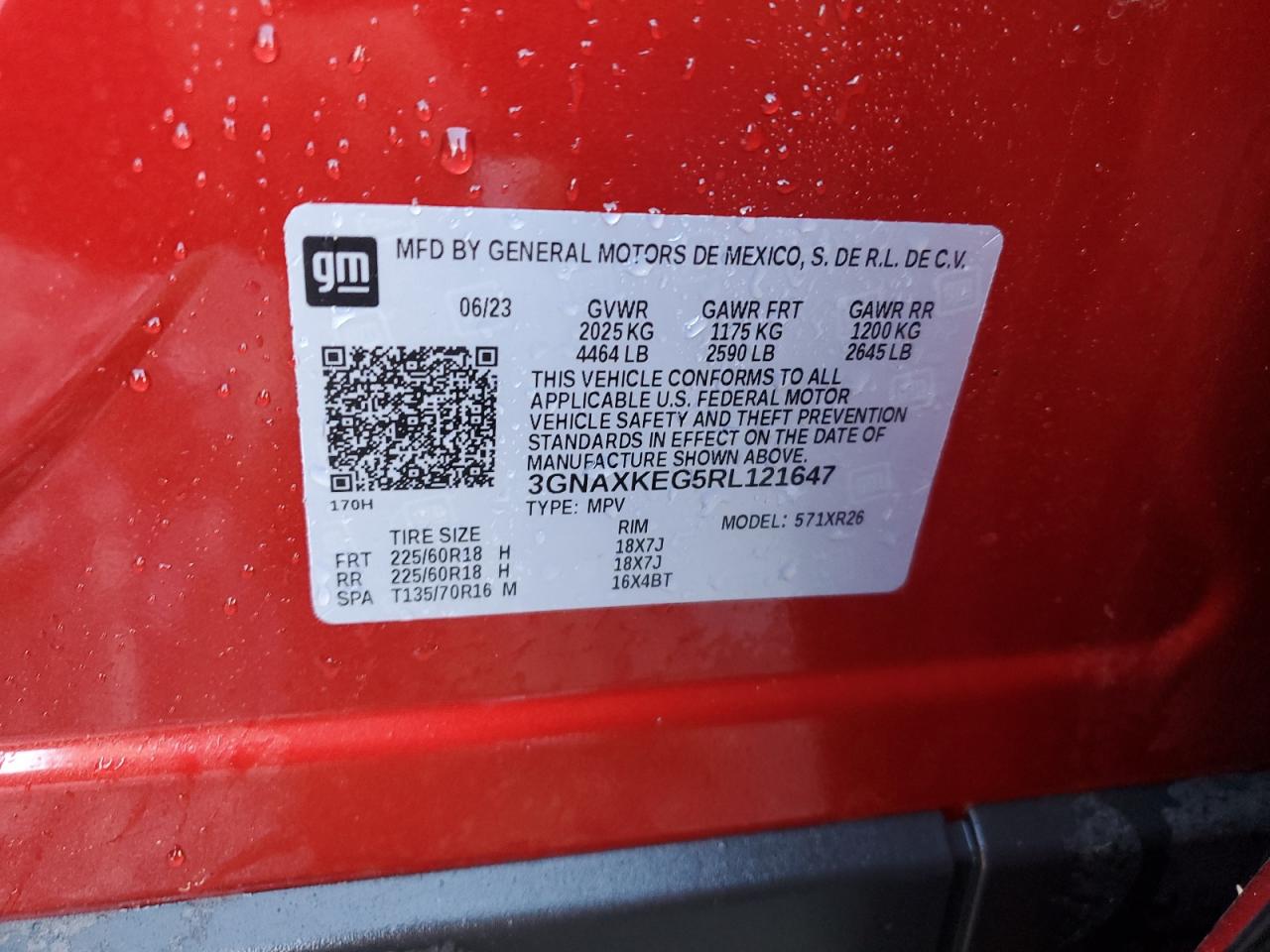 2024 CHEVROLET EQUINOX LT VIN:3GNAXKEG5RL121647