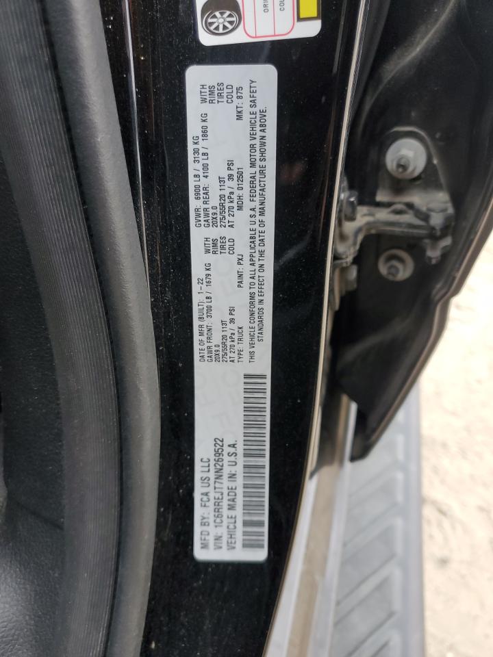 2022 RAM 1500 LARAMIE VIN:1C6RREJT7NN269522