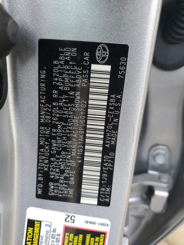 2023 TOYOTA CAMRY SE NIGHT SHADE VIN:4T1G31AK8PU601702