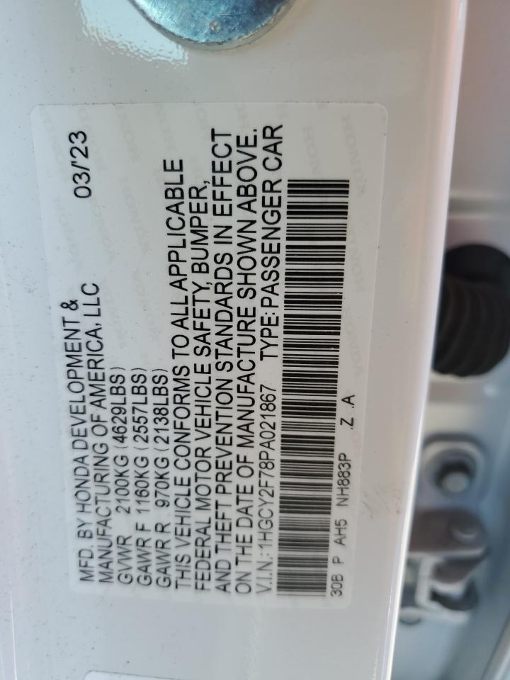 2023 HONDA ACCORD HYBRID SPORT-L VIN:1HGCY2F78PA021867