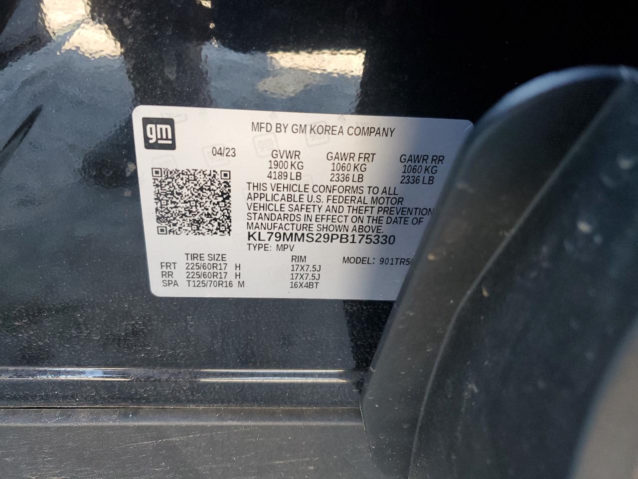 2023 CHEVROLET TRAILBLAZER LS VIN:KL79MMS29PB175330