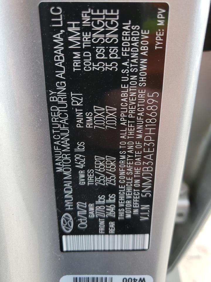 2023 HYUNDAI TUCSON SEL VIN:5NMJB3AE3PH186895