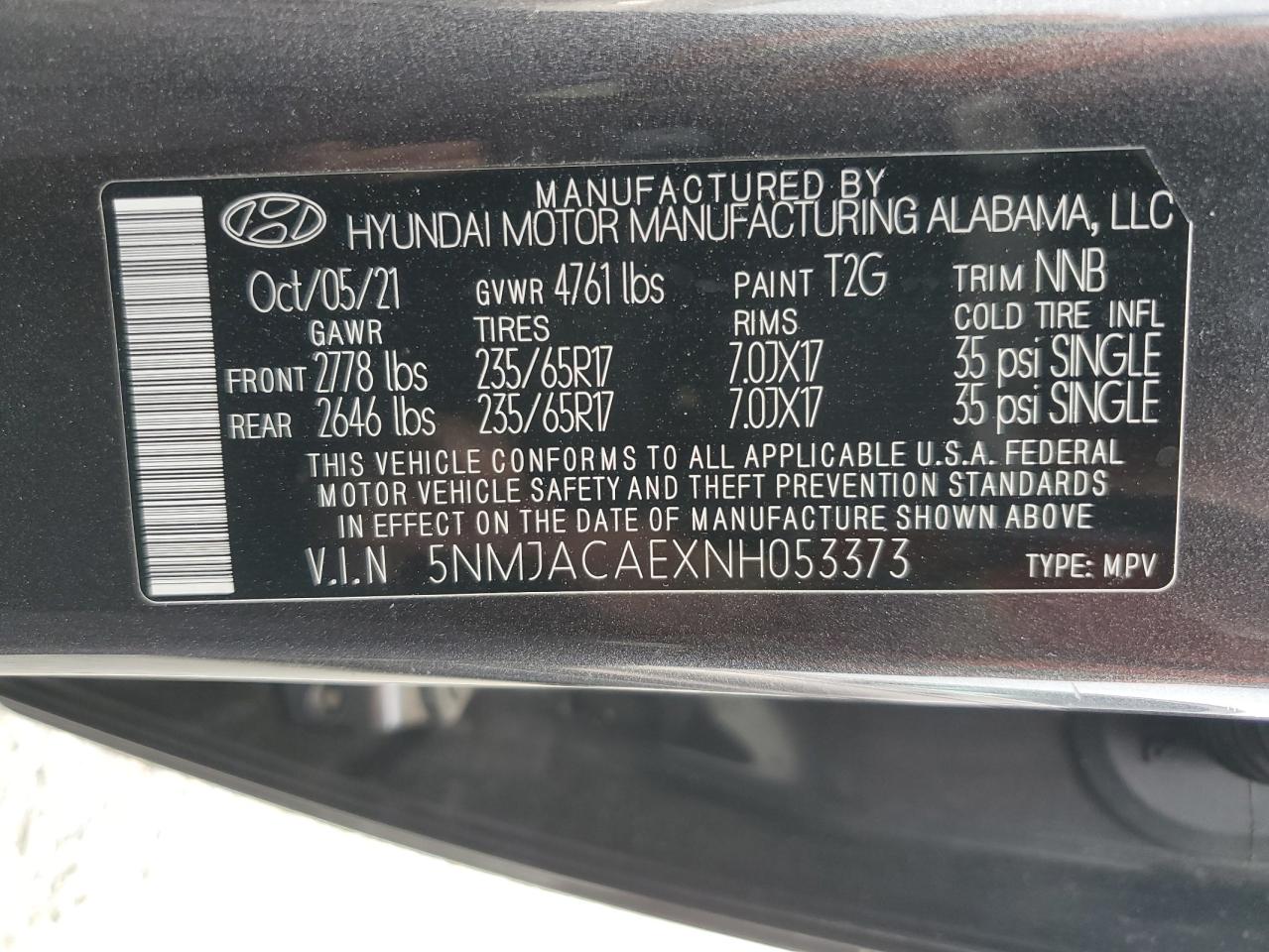 2022 HYUNDAI TUCSON SE VIN:5NMJACAEXNH053373