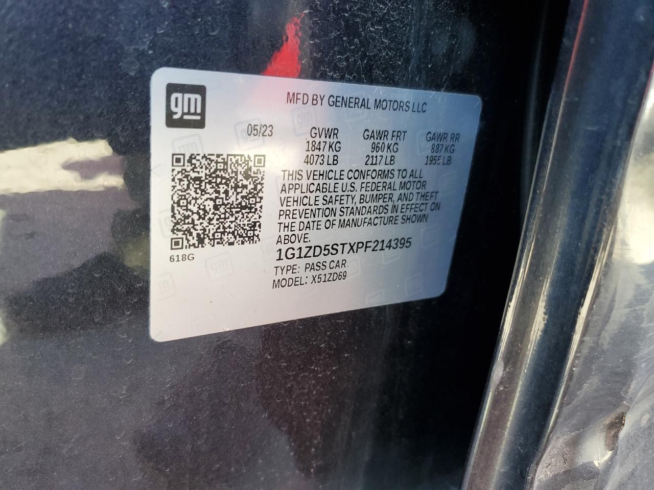 2023 CHEVROLET MALIBU LT VIN:1G1ZD5STXPF214395